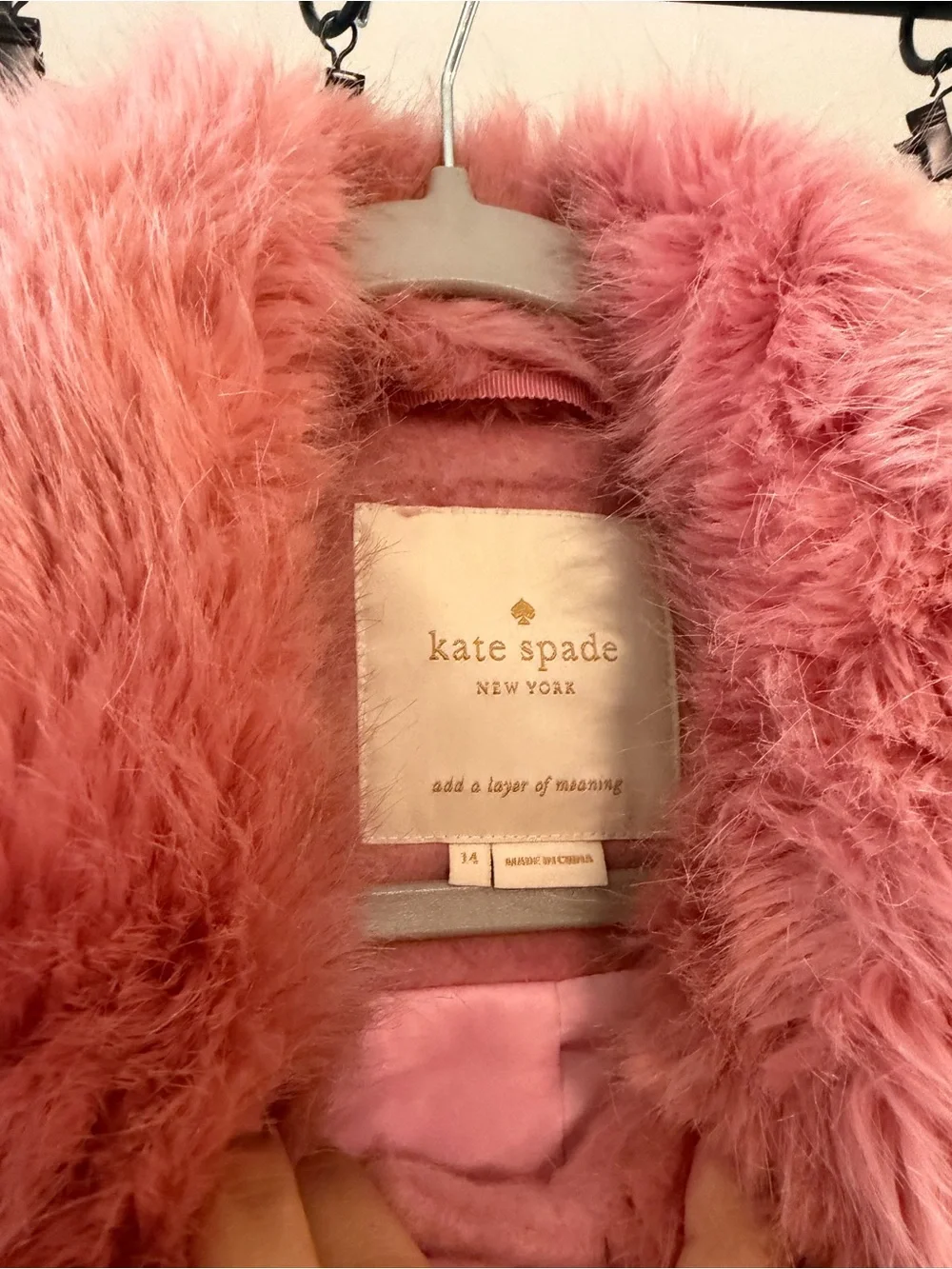 Kate Spade Fur Collar Pink Tulip Wool Blend Jewel button Pea Coat